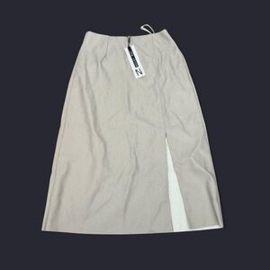 Noisy May Leather Cream Midi Skirt with Side Slit